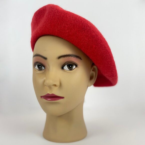 Classic Red French Beret Parisian Cap 100% Wool Blend - Picture 8 of 15